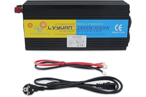 Yinleader Unterbrechungsfreie Stromversorgung 2000W /4000 12V 230V Spannungswandler Reiner Sinus Wechselrichter (AVR, 2 Schuko Ausgänge, LED & LCD Display)