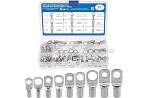 MMOBIEL Juego de terminales de cable de 65 piezas, terminales de cable de batería, ojales de alambre de alta resistencia (AWG), orificio para perno, cobre estañado, juego de conectores