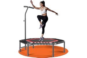 DH FitLife Fitnesstrampolin med Justerbar Stång Ø114 cm 150 kg | Professionell Studiokvalitet|Förstärkta Gummiband 8 mm|Halkfri Yta|3 Höjdnivåer|Cardio Träning Hemma