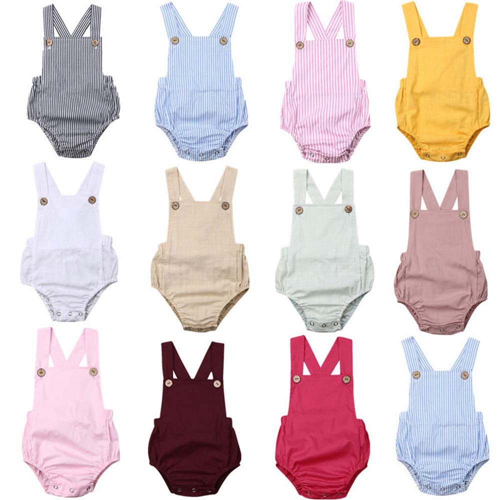 FELZ Ropa Bebe Niño Niña Verano Recién Nacido 0 Meses a 3 Años Mameluco  Estampado con Rayas de Color Liso sin Mangas de Verano Traje de Sol Lindo  FáCil De Poner Y
