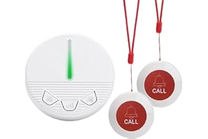 CYSSJF Pulsante Di Chiamata Wireless, Cercapersone Per Badanti, Pulsante Allarme Anziani, Allarme Bagno Disabili, Sos Per Anziani Al Collo (2 Pulsante Emergenza+1 Ricevitore)