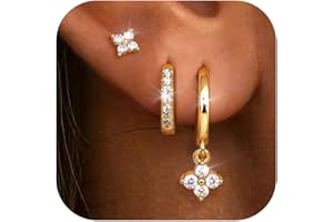 Dochais 3 Paar Ohrringe Gold Set, 14K Vergoldete Ohrstecker Ohrringe Creolen mit Anhänger, Hypoallergene Wasserfest Klein Knorpel Ohrring Creolen Gold Schmuck Geschenk für Damen Frauen