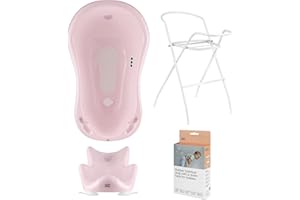Hylat Baby Ensemble de baignoire pour bébé avec siège de bain - pour les nouveau-nés et les bébés - stable et confortable, Couleur: Rose, Motif:Hug Me