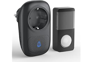 Jeatone Campanello Senza Fili da Esterno, Campanello Wireless Impermeabile IP55 con Presa, Utilizzare Nella Presa EU, LED Indicatori, 4 Livelli di Volume, 58 Suonerie, Portata Radio 150 m