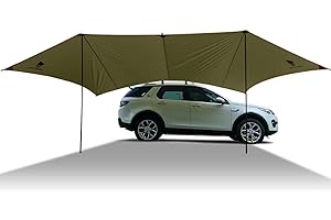 GEERTOP 3,5 x 5,8 m Store Auto Voile d'Ombre, Etanche 3000 mm Grand Auvent Latéral Auto avec 2 Bâtons, Toit Anti-Solaire Hydrofuge pour Camping Auto, SUV, MPV, Camping-Car