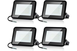 Randaco Lot de 4 spots extérieurs LED 100W Blanc Froid, Projecteur LED extérieur puissant 8500LM 6000K d'éclairage de sécurité, IP66 étanche Éclairage LED pour Cour, allées(sans prise)