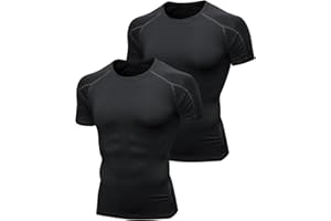 Niksa 2 Pack Short Sleeve Compression Shirts，Gym Tops for Mens Sports T-Shirts Clothing Running Base Layers Top Fitness Athletic Training Workout