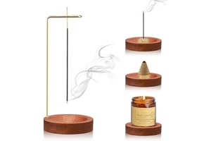 NAKUTITA Portabastoncini di Incenso 2 in 1, Porta Incenso per Bastone con Base in Legno Fatto a Mano con Bobina cono, Portaincenso a 9 fori Bruciatore di Incenso per Arredamento Casa ufficio Meditazione Yoga