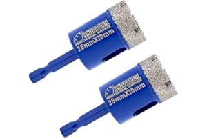 SHDIATOOL Wiertło diamentowe 25 mm, rdzeń murarski, przecinarka do płytek porcelanowych, płytek, marmuru, ceramiki, granitu, Quick-fit, otwornica do wierteł ręcznych (2 sztuki)