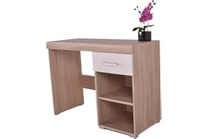 DRP Trading White & Sonoma Oak Dressing Table - 1 Drawer & Shelf - Vanity Unit or Small Desk
