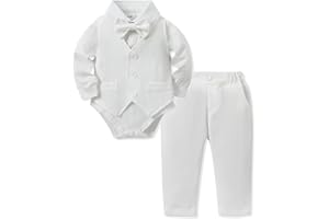 Amissz Baby Boy Clothes Outfit Suits 3-24 Months, Infant Gentleman Long Sleeve Romper Jumpsuit+Pants+Bow Tie Formal Tuxedo Clothing Set for Boys