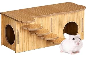 HELWEET Domek ze świnką morską, drewniany domek dla chomików, drewniany domek dla chomików, akcesoria do klatki dla świnek morskich, odpowiedni dla chomików do jedzenia, spania i zabawy, 27 x 14 x 10,5 cm