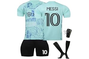 GENERIC Miami Messi Football Kit Kids 23/24#10 Airy Quick Dry Jersey for Boys and Mens Home Away Football Strips Football Kit Soccer Football Shirts Shorts Socks and Kneepad Sets,Birthday Gifts