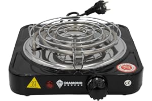 DH-Home Premium elektrische Kochplatte einzeln, 1000W Edelstahl Herdplatte, 5 Leistungsstufen, Mobile Herdplatte Elektro für Büro, zu Hause und Unterwegs, Schneller Versand! (1), Schwarz