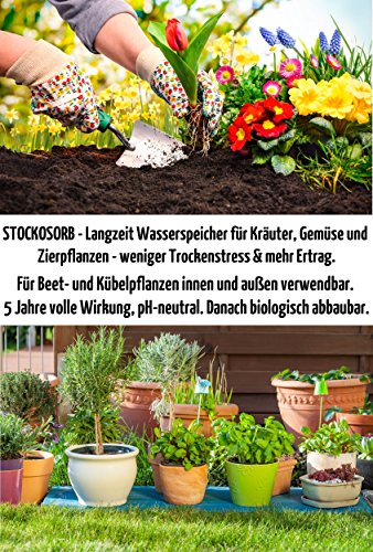 1 kg STOCKOSORB ® – das Langzeit Wasserspeicher Granulat, Superabsorber, Pflanzengranulat, Hydrogel, Bodenverbesserer, Pflanzgel, Wassergel, Aquagel für den Innen- und Außenbereich, für Topf- und Kübelpflanzen, für Beet- und Balkonpflanzen – weniger gießen, weniger Trockenstress für Ihre Pflanzen (1.0 kg Beutel) - 5