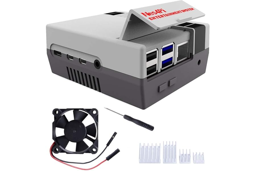 DVOZVO Retro Gaming Nes4Pi Case for Raspberry Pi 4 Model B, RPi 4 Case with Fan RPi Cooling Fan RPi Heatsinks for Raspberry Pi 4 Model B