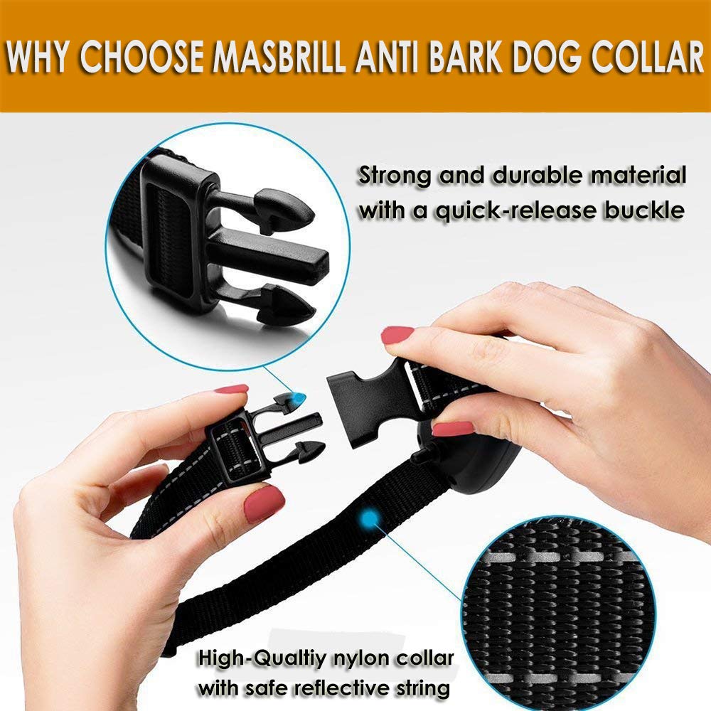 MASBRILL-Collier-de-Chien-Qui-aboie-pour-25-25-kg-Petits-Chiens-Collier-de-Dressage-Anti-aboiement-Intelligent-avec-Puce-et-Sons-amliors-avec-Son-et-Vibrations-Aucun-Danger-S-Orange