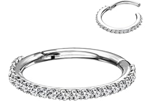 OUFER da Naso per setto nasale in Acciaio Inox 316L con Chiusura a Cerniera in Zirconia cubica Trasparente per cartilagine elica Trago daith