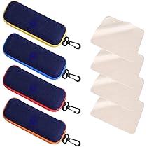 Set 4 Custodie Per Occhiali Rigide + 4 Panni In Microfibra - Blu, Verde, Arancione, Giallo - Design Con Gancio Per Trasporto - Foto 7