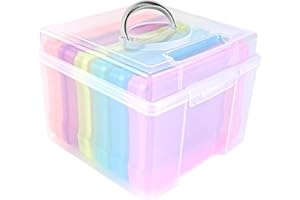 KissDate Photo Storage Box with Handle 5x7 5R Photo Case, 6 Colorful Inner Photo Keeper, Clear Photo Boxes Storage, Seed Organiser, Craft Storage Box for Cards Pictures Stamps Office Supplies