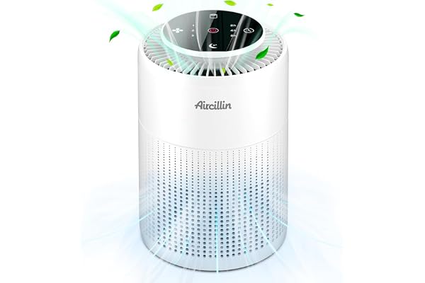 Aircillin Purificateur d'Air Hepa, Élimine 99.97% Fumée Pollen Poussière Odeurs, Purifier jusqu'à 50㎡, Silencieux 23 dB, 6W, Air Purifier avec Veilleuse et Aromathérapie, pour Chambre Bureau (AP070B)