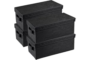 GENERIC 4-Pack Stackable CD/DVD Storage Box 36x17x14cm Foldable Disc Media Case Container Holds 20 DVDs/45 CDs Portable Handles Cover for Home Office Black