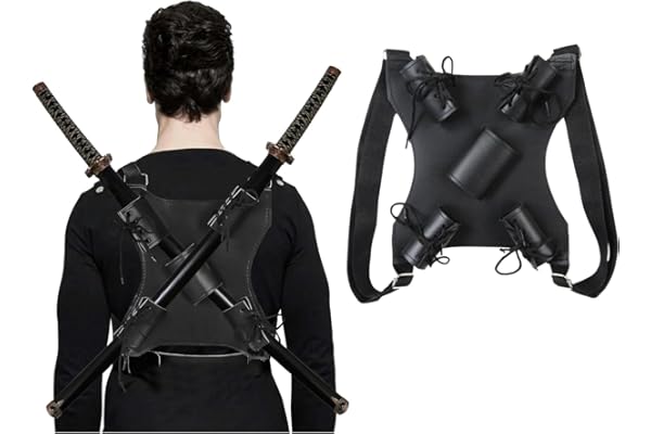 Double-Épée en Similicuir, Sac à Deux Épées en Similicuir Noir,Sac à Épées en Similicuir, Double Porte-Épée en Similicuir Noir, pour Samouraïs, Héros, Cosplay, Jeux de Rôle
