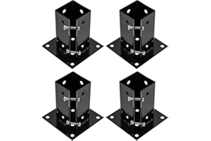 Woodside Heavy Duty Steel Bolt Down Fence Post Holder/Support Base, 75mm x 75mm x 150mm, Fixings Included, (pack of 4)