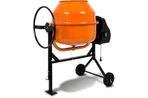 EBERTH 160L Hormigonera eléctrica móvil (motor mezclador de 650W, cilindro y caja de engranajes de hierro fundido, hormigonera, 230V, bastidor de acero, manivela con bloqueo, 2 ruedas de goma)