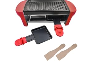 QCUGVY Appareil à raclette 1 ou 2 personnes Plaque Amovible Facile Nettoyer Revêtement anti-adhésif Avec 2 poêlons antiadhésifs et 2 spatules en bois Puissance 350 W (Rouge)