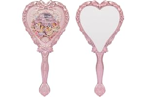Flower Knows Midsummer Fairytales Handspegel, vintageinspirerad hjärtformad handspegel, elegant och vacker prinsesshandspegel med långt handtag, present till tjejer och kvinnor, rosa (Milky
