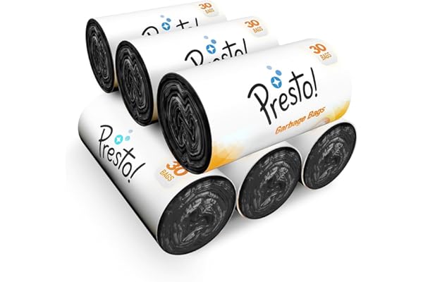 Amazon Brand - Presto! Garbage Bags | Small | 180 Count | 30 Bags X 6 Rolls | 17 X 19 Inches | For Dry & Wet Waste | Black