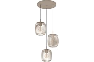 EGLO Pendellampe Romazzina, 3-flammige Pendelleuchte über Esstisch, runde Hängeleuchte aus Metall in Sandfarben, Hängelampe mit E27 Fassung, Ø 46 cm