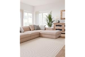 Interiyou Lecce Tapis à poils courts, 160 x 230 cm, crème, plat, avec motif géométrique, style bohème scandinave, effet 3D en relief