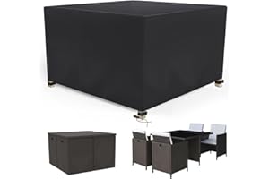 ARMORGET Garden Cube Furniture Covers 126x126x74 cm, 600D Heavy Duty, Rattan Cube Cover Waterproof , Tear-resistant, Windproof, Anti-UV, Outdoor Table Cover with Buckles, Drawstring