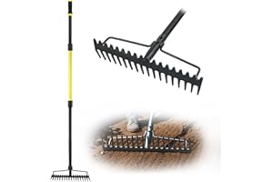 Jardineer Bow Rake Heavy Duty, Long Handle Metal Rakes for Gravel, Rocks, Lawns Leaves, Soil Leveling, Landscaping, Garden Rake with 18 Steel Tines (150 cm)