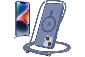 Yoedge Magnetische Handyband für iPhone 14/iPhone 13 6,1" Hülle mit Band,Handyhülle Kompatibel mit MagSafe, Matt Transluzente PC + TPU Stoßfest Schutzhülle mit Abnehmbar Kordel zum Umhängen Case,Blau