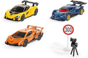 siku 6328, Coffret Cadeau Supercars, Lamborghini Veneno, Apollo I,E,, McLaren Senna, Pièces Amovibles, Panneau de Signalisation et Radar Inclus