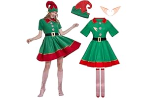 TALEMOON Weihnachtself, Elfen Kostüm Kinder, Weihnachtskostüm Mädchen Damen, Elfenohren Elfenmütze Nikolaus Kleid Weihnachtselfen Kostüm Damen Fasching, Karneval & Cosplay Geschenke für Halloween Kostüme