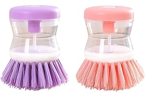 Demarsen 2Pcs Brosse Vaisselle avec Réservoir, Brosse à Vaisselle de Cuisine en Plastique, Brosse de Nettoyage avec Distributeur de Savon Intégré pour Nettoyer La Vaisselle Casserole Évier