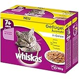 Whiskas Katzenfutter 7+ für Katzen ab 7 Jahren und älter - saftige Geflügel-Auswahl in Gelee / 48 Portionsbeutel (4 x 12 x 100g)