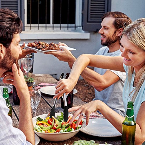 grillzange mit integriertem Standfuß – küchenzange aus hochwertigem edelstahl und lebensmittelqualität silikon – servierzange für sauberes Ablegen beim Kochen – rutchfest & hitzebeständig universal zange mit intelligenten sicherungsclip – Das Beste küchenhelfer zum kochen, servieren, Grill, Buffet, salat, Eis, Ofen (2er Set/ 23cm&30,5cm) - 2