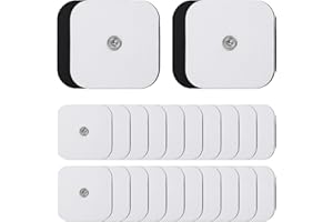 WISEJOY 20 Electrodos para TENS 5x5 cm, Parches Electroestimulador Reutilizables y Autoadhesivos con Conector de Botón de 3,5 mm con TENS y EMS