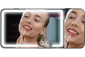 Kytpyi Espejo Parasol Coche, Recargable Resistente a Arañazos Espejo Maquillaje Coche con Luz (3 Modos de Luz) Lupa 3X (Negro)