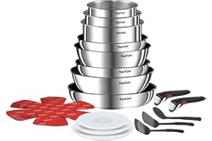 Tefal Ingenio Emotion 20-tlg. Topf und Pfannenset abnehmbarer Griff, mit Zubehör, stapelbar, platzsparend, Topfset Induktion Titanium 2X Antihaftversiegelung, einfache Handhabung und Reinigung, L897SK
