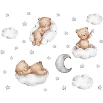 Little Deco Wandtattoo Bär Auf Dem Mond Mit Luftballons – Selbstklebend, Rückstandslos Entfernbar, Für Babyzimmer