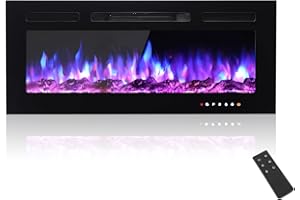 MachenFlame Chimenea eléctrica empotrada con Pantalla táctil de Cristal de Alta definición, Llama LED de 9 Colores, calefacción eléctrica Individual y Mando a Distancia, Negra, 102cm.