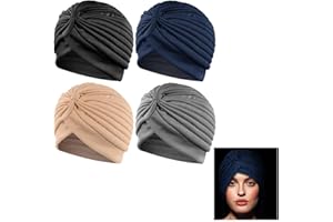 BLOOMIQUE 4 PCS Stretchy Beanie Turbans, African Pattern Knot Headwrap Women's Fashion Turbans Soft Cotton Stretchy Elastic Hair Towel Beanie Pre-Tied Bonnet Headwraps for Women Children Multicolour