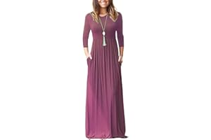 WNEEDU Maxi abito da donna con maniche a 3/4, casual, ampio, con tasca