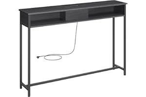 ‎VASAGLE VASAGLE LNT111B01 konsola z gniazdami, stolik pomocniczy 2 przegródkowe, wąski, 25 x 120 x 81 cm, do przedpokoju i salonu, antracytowo-szaro-atramentowy